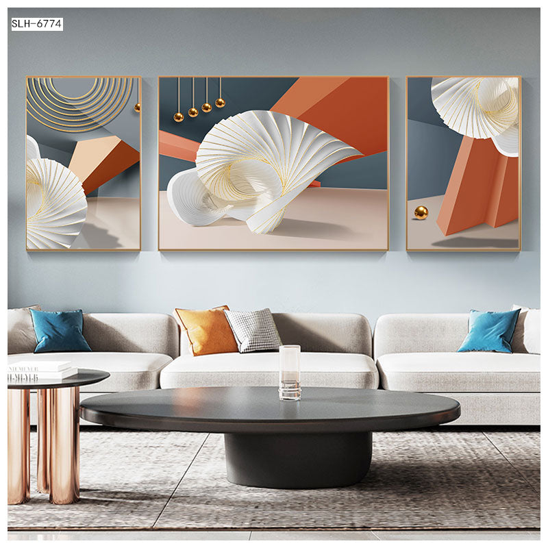 Aluminium framed crystal porcelain wall art. 60 by 80 cm 3 piece set