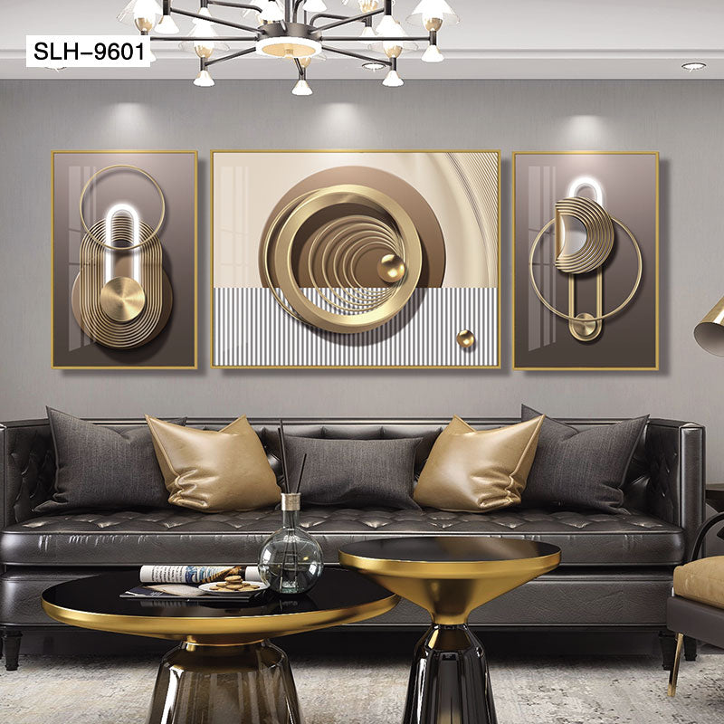 Aluminium framed crystal porcelain wall art. 60 by 80 cm 3 piece set