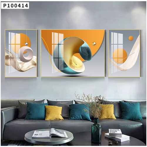 Aluminium framed crystal porcelain wall art. 60 by 80 cm 3 piece set