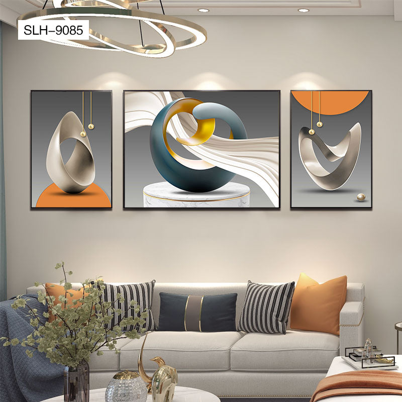 Aluminium framed crystal porcelain wall art. 60 by 80 cm 3 piece set