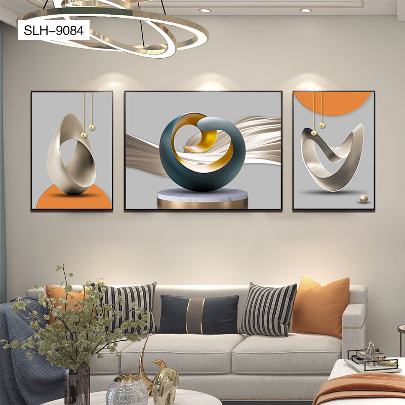 Aluminium framed crystal porcelain wall art. 60 by 80 cm 3 piece set